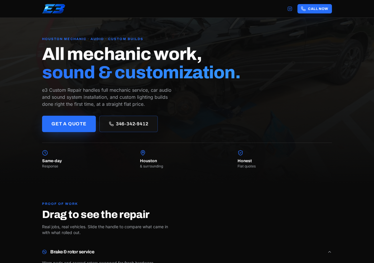 Screenshot of the E3 Customs and Repairs website built by Saint Sites